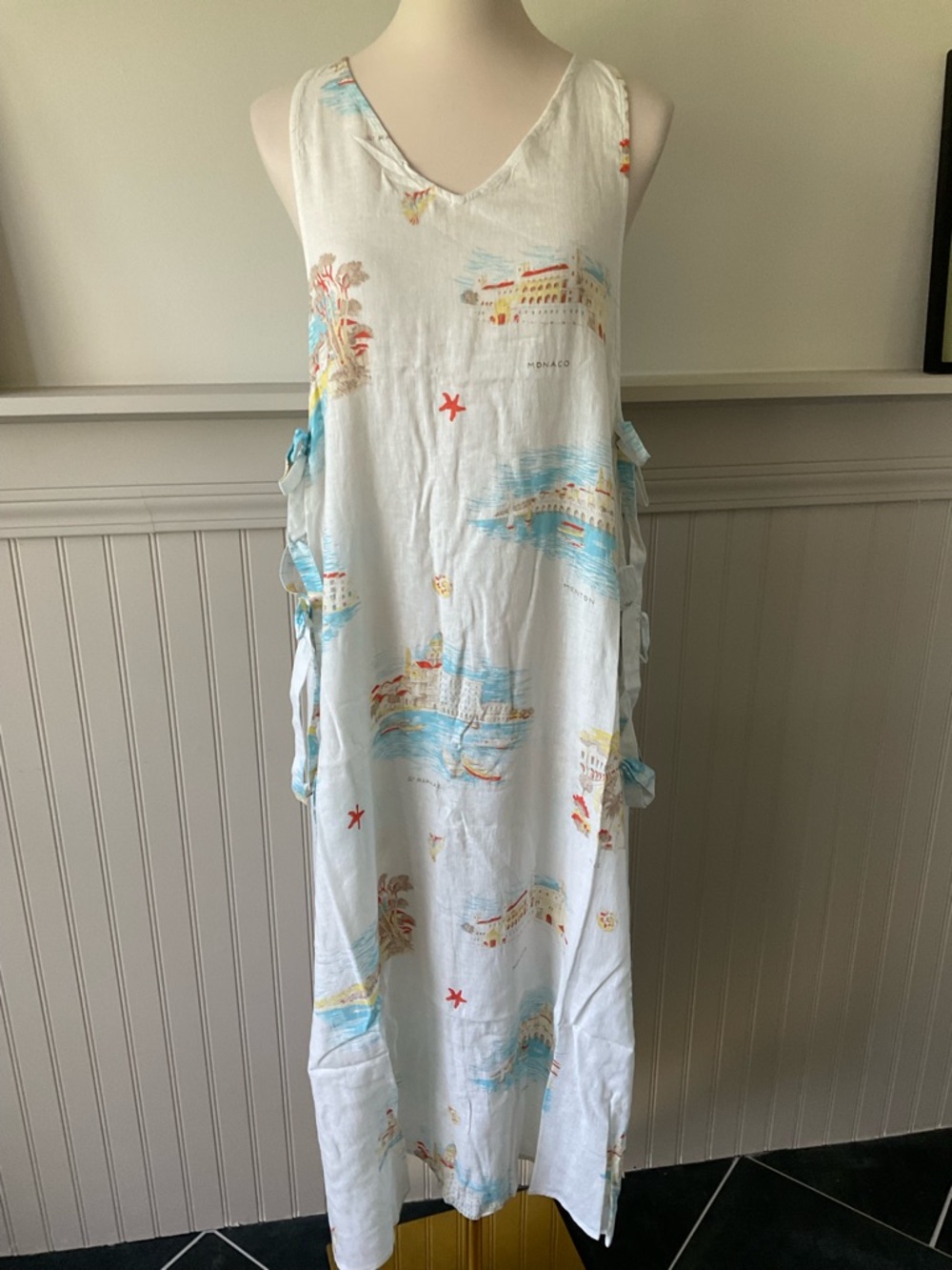 Calypso St. Barth Linen Blend Maxi Cover-Up Dress Coastal Print NWT Medium - Picture 2 of 7
